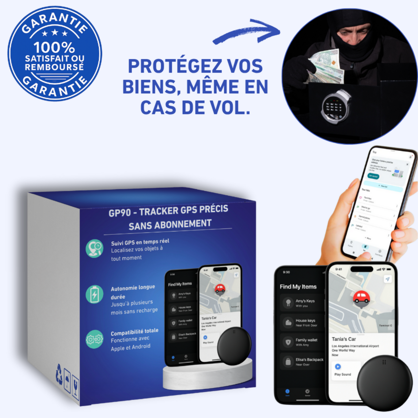 S90 - Tracker GPS précis sans abonnement (Android/Apple)