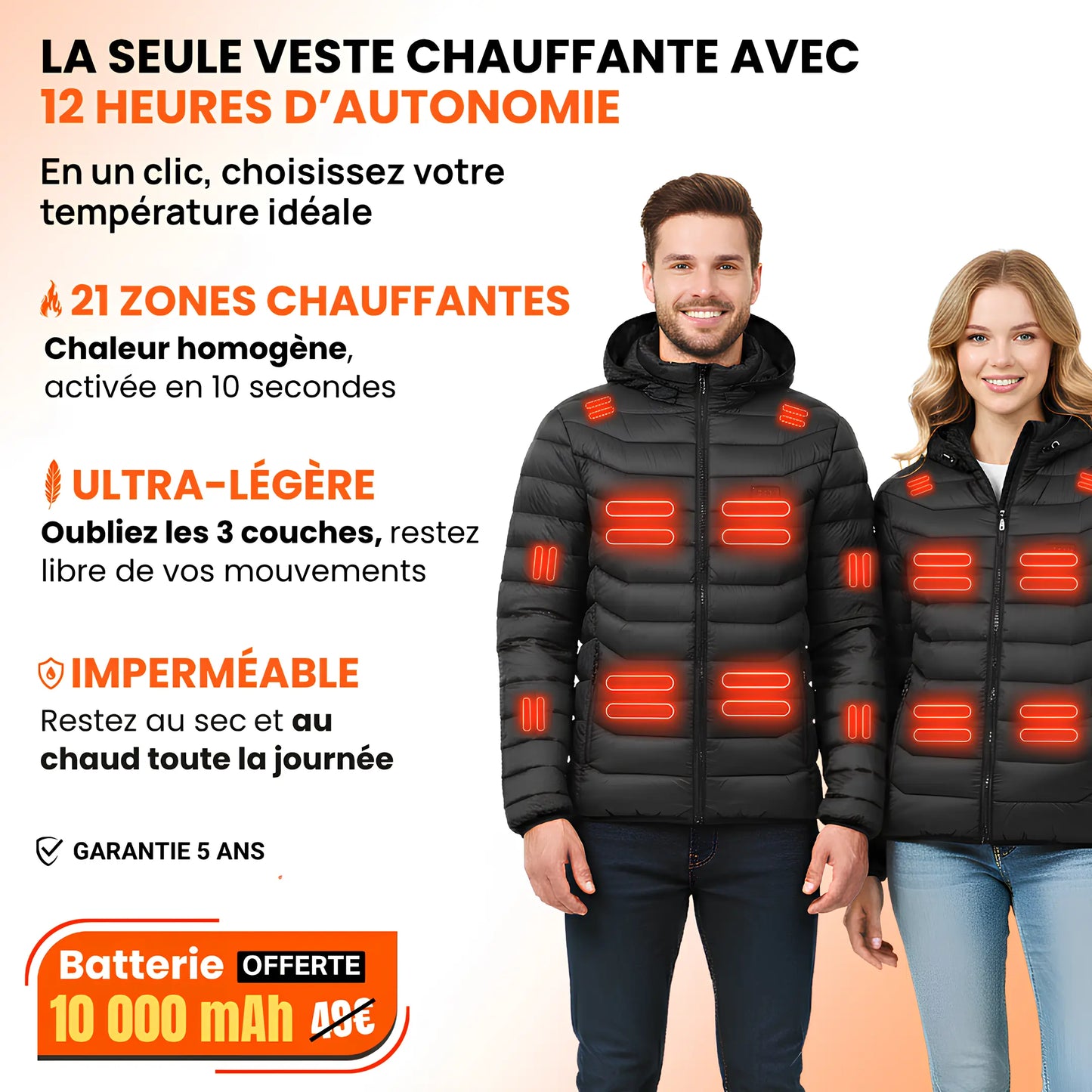 Heatcore Urban 8™ – Veste chauffante unisexe à manches longues (doudoune thermique)