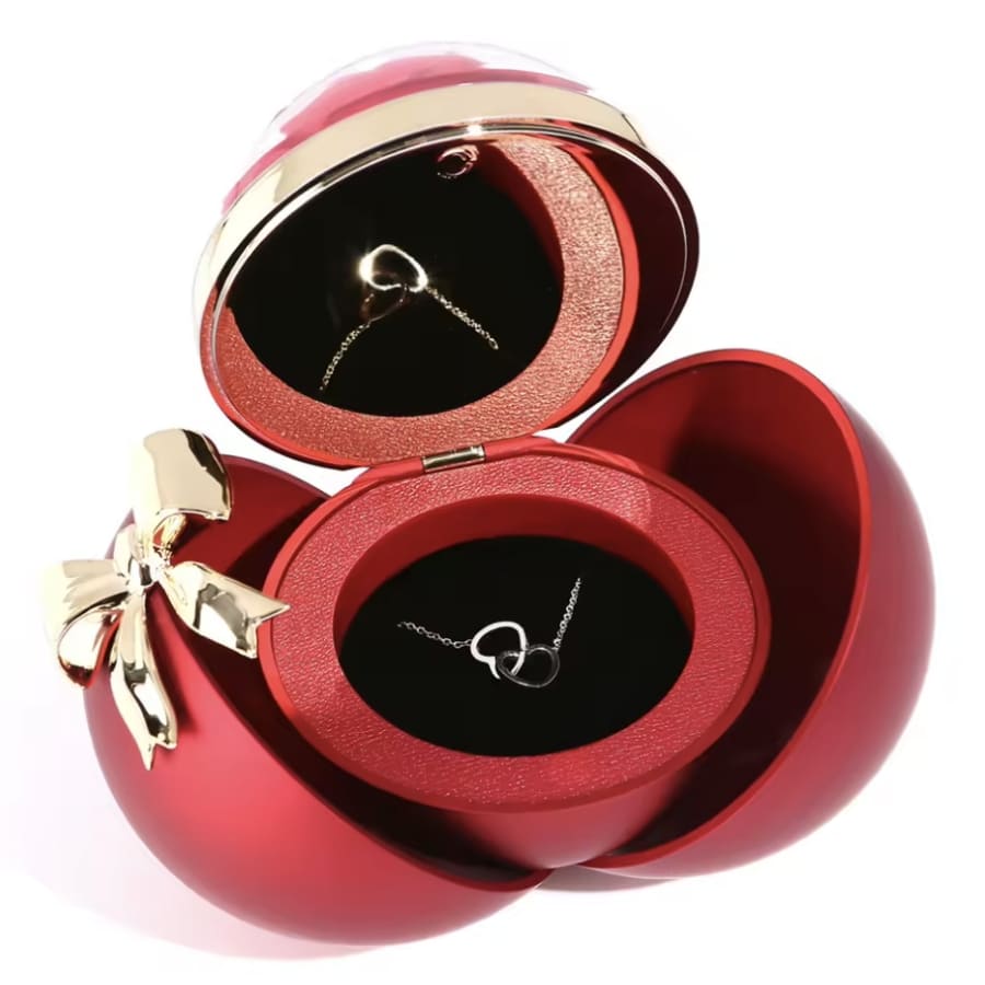 Ewige Rose in Kugelbox – Doppelherz-Halskette mit persönlicher Gravur