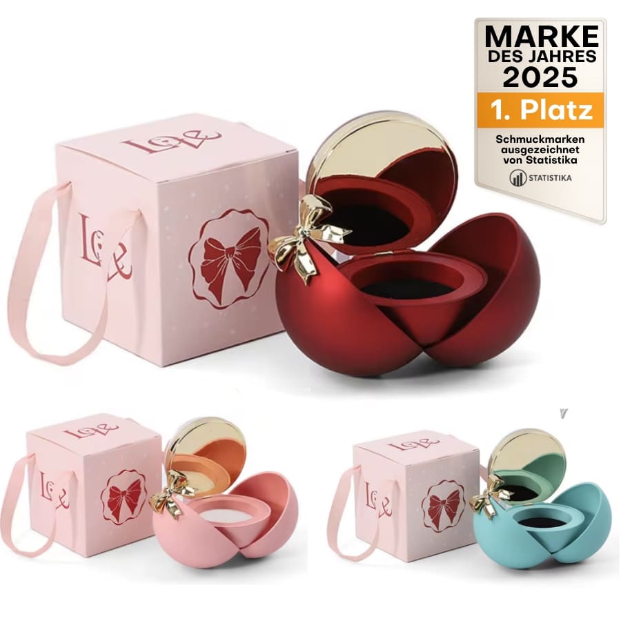 Ewige Rose in Kugelbox – Doppelherz-Halskette mit persönlicher Gravur