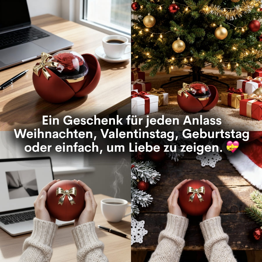 Ewige Rose in Kugelbox – Doppelherz-Halskette mit persönlicher Gravur