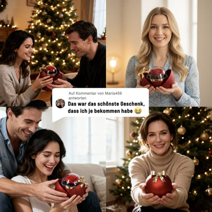 Ewige Rose in Kugelbox – Doppelherz-Halskette mit persönlicher Gravur